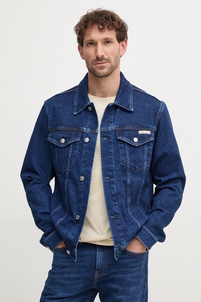 Calvin Klein Jeans kurtka jeansowa bez kaptura granatowy J30J326553