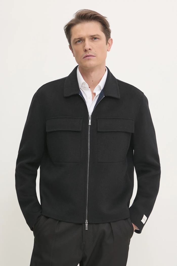 Calvin Klein kurtka koszulowa wełniana bez kaptura czarny K10K113955