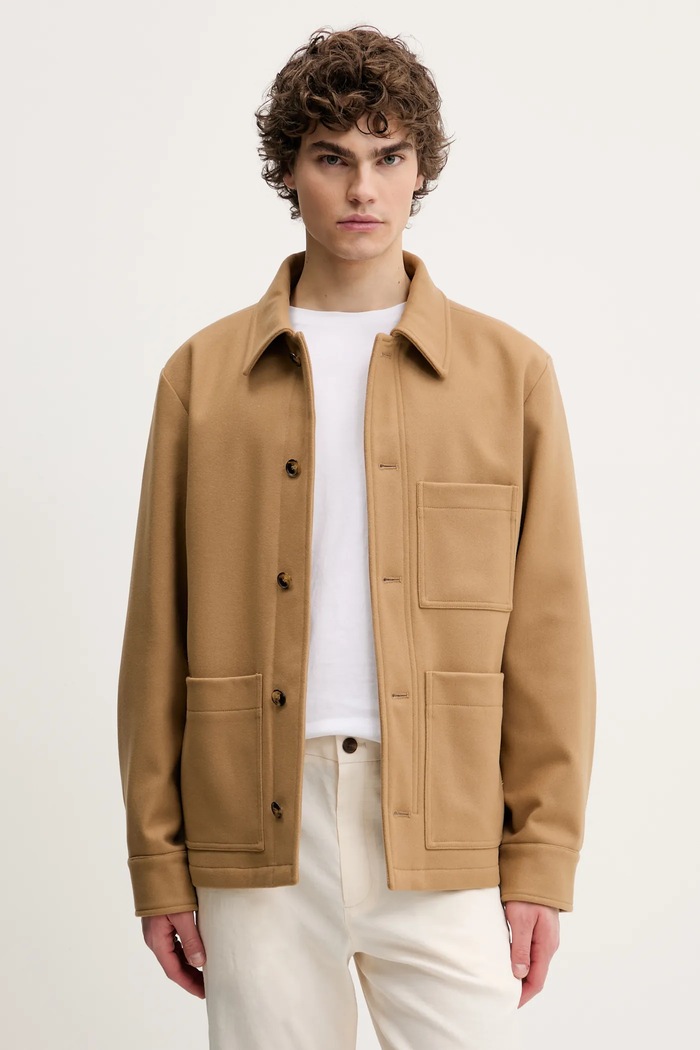 A.P.C. jachetă de cămașă din lână veste emile cu captuseala bej WOAJS.H02713
