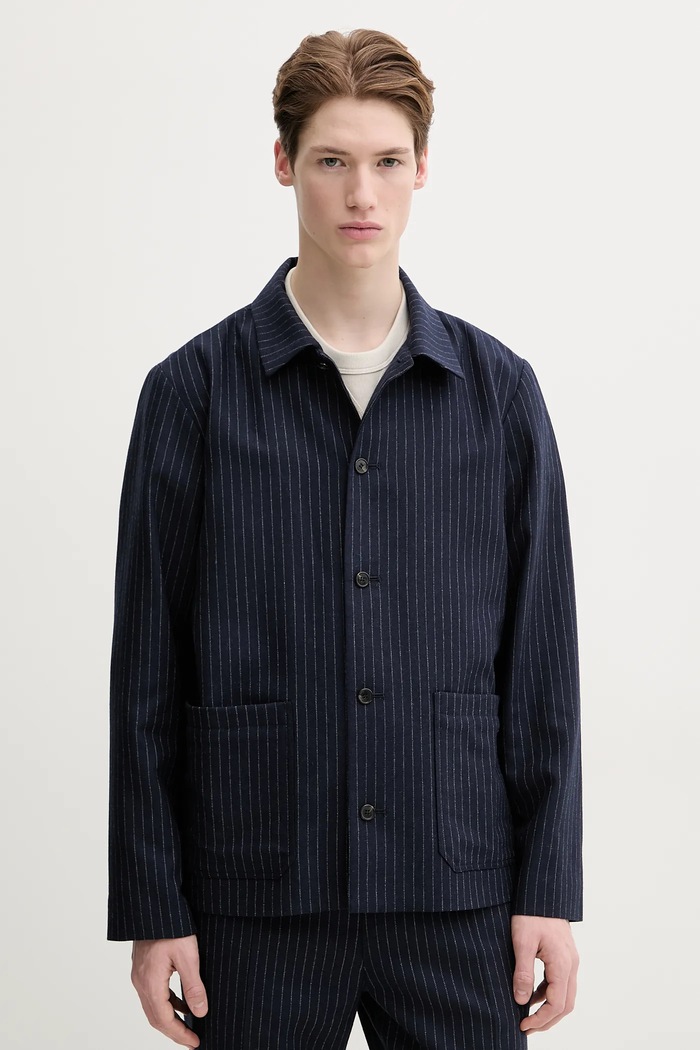 Vlněná bunda A.P.C. veste kerlouan doublee s podšívkou námořnická modř WOARO.H03208