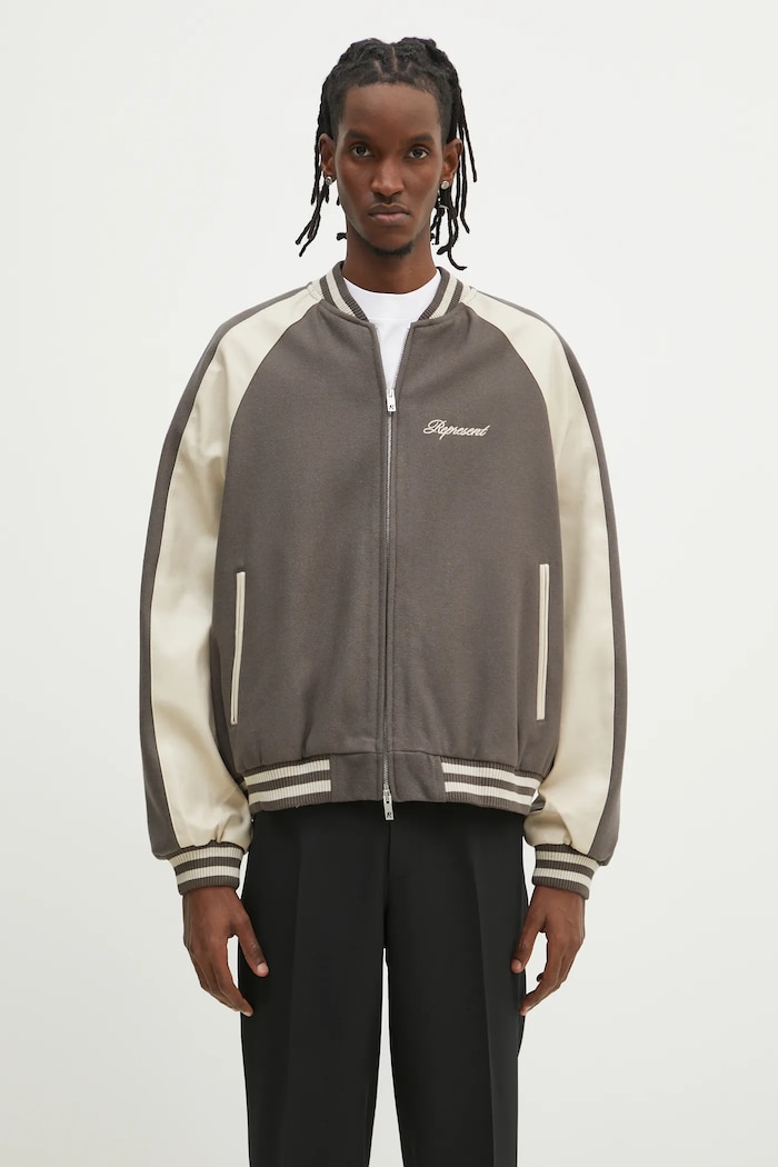 Μάλλινο μπουφάν bomber Represent Raglan Varsity Jacket μαλλί πράσινο MLM1803.46