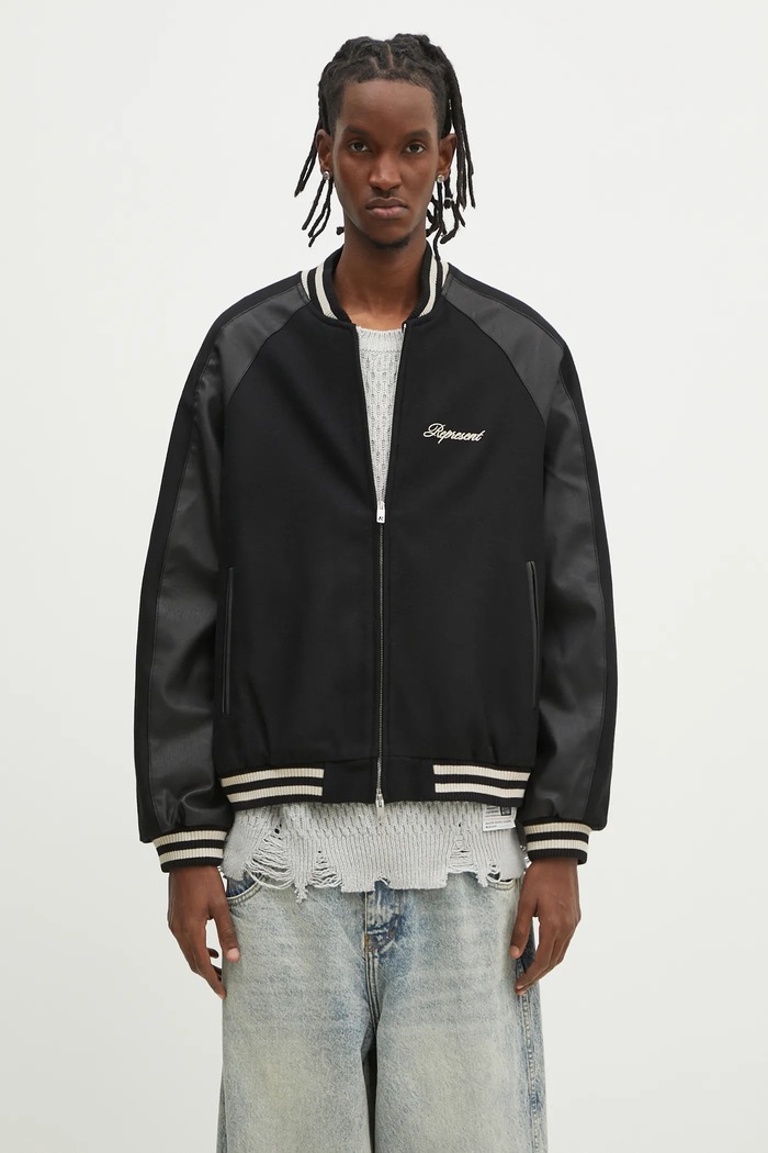 Vlněná bomber bunda Represent Raglan Varsity Jacket vlna černá MLM1803.01
