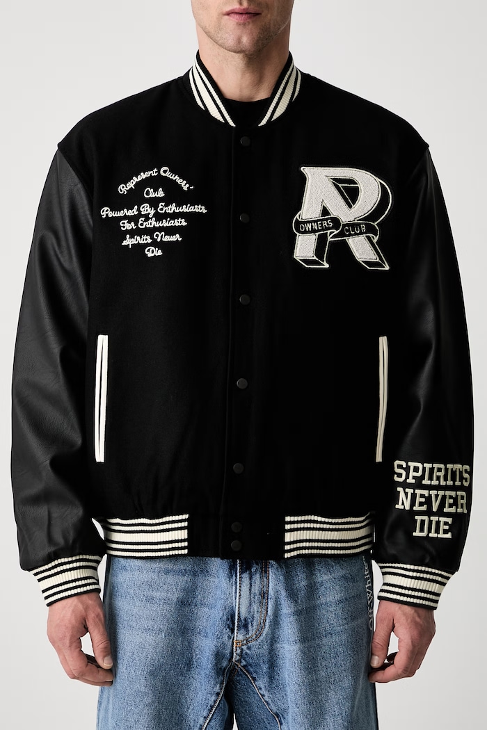 Represent Owners Club Varsity Jacket bomber jacket with wool blend Men's black MLM100231.01