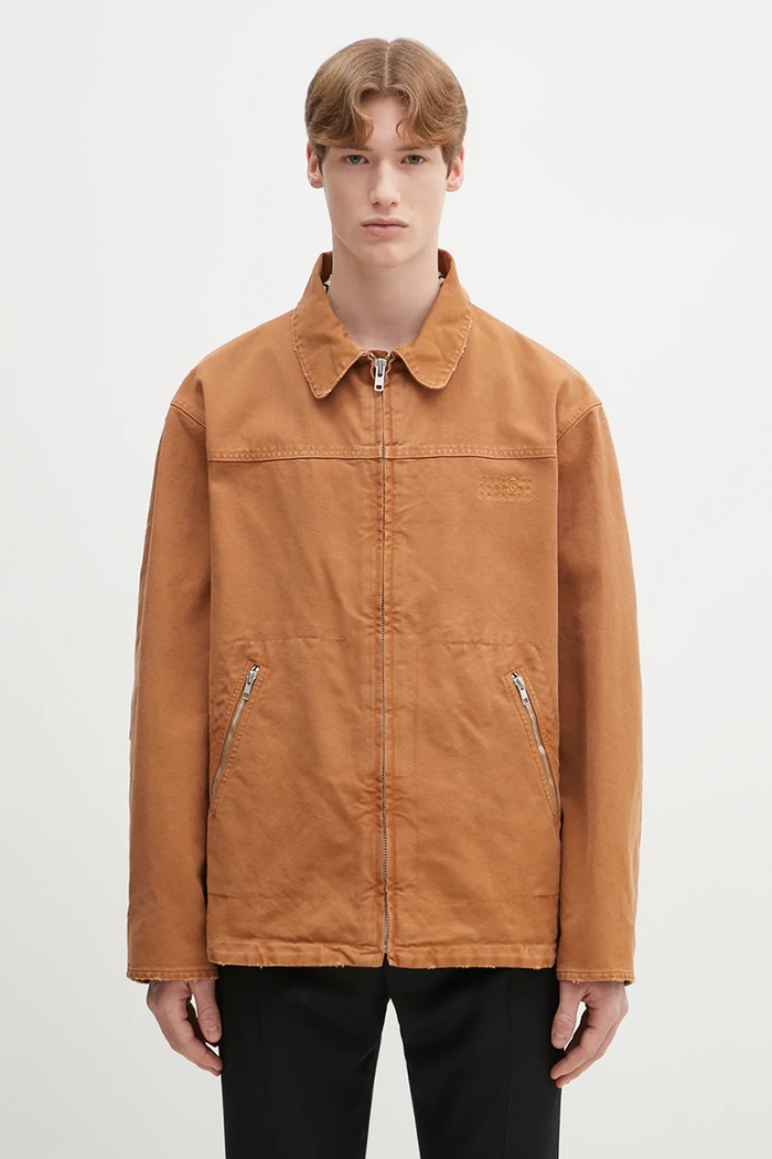 Памучна риза MM6 Maison Margiela без изолация кафяв SH0AM0048