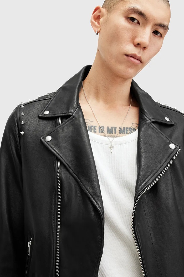 AllSaints kurtka skórzana CROW M053LB czarny SS25