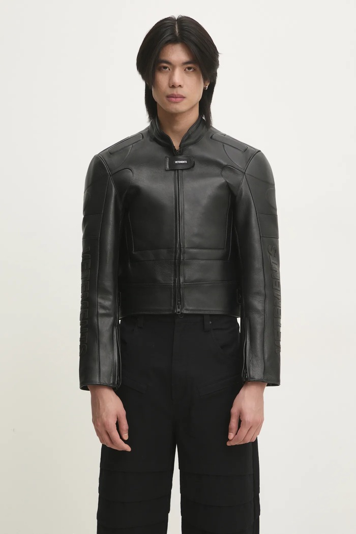 VETEMENTS geaca de piele Racing Logo fara gluga negru UA66JA210B
