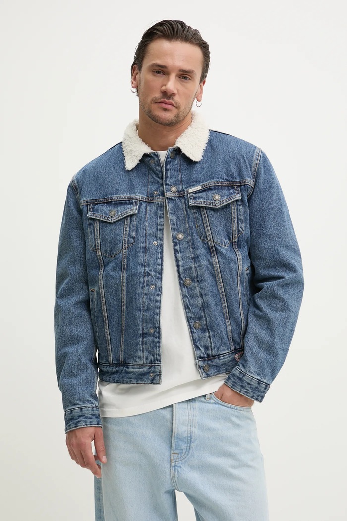 Bavlněná džínová bunda Guess Jeans riflovina modrá M4BN44.D5EJ1