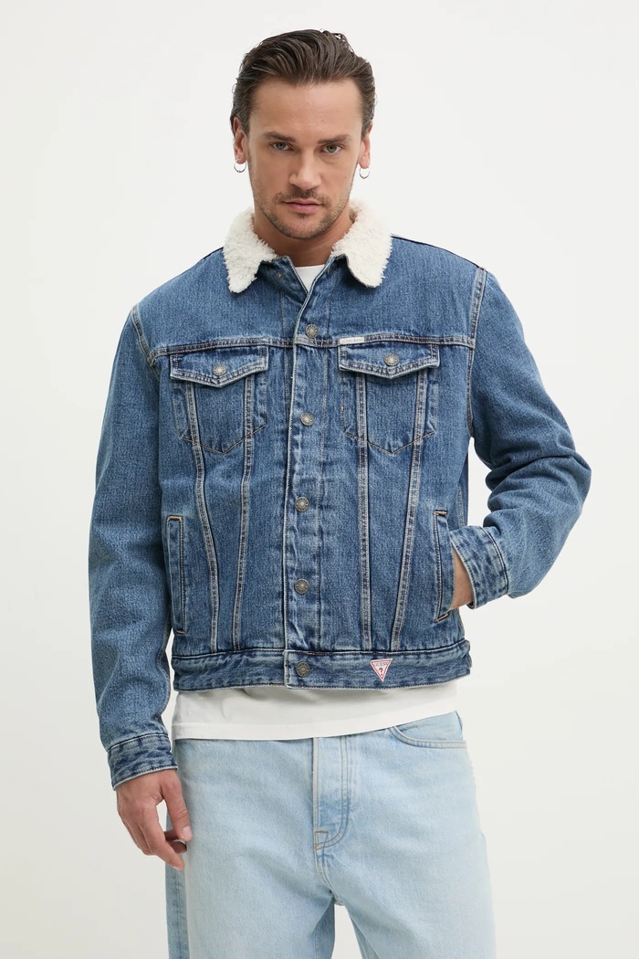 Bavlněná džínová bunda Guess Jeans modrá M4BN44.D5EJ1