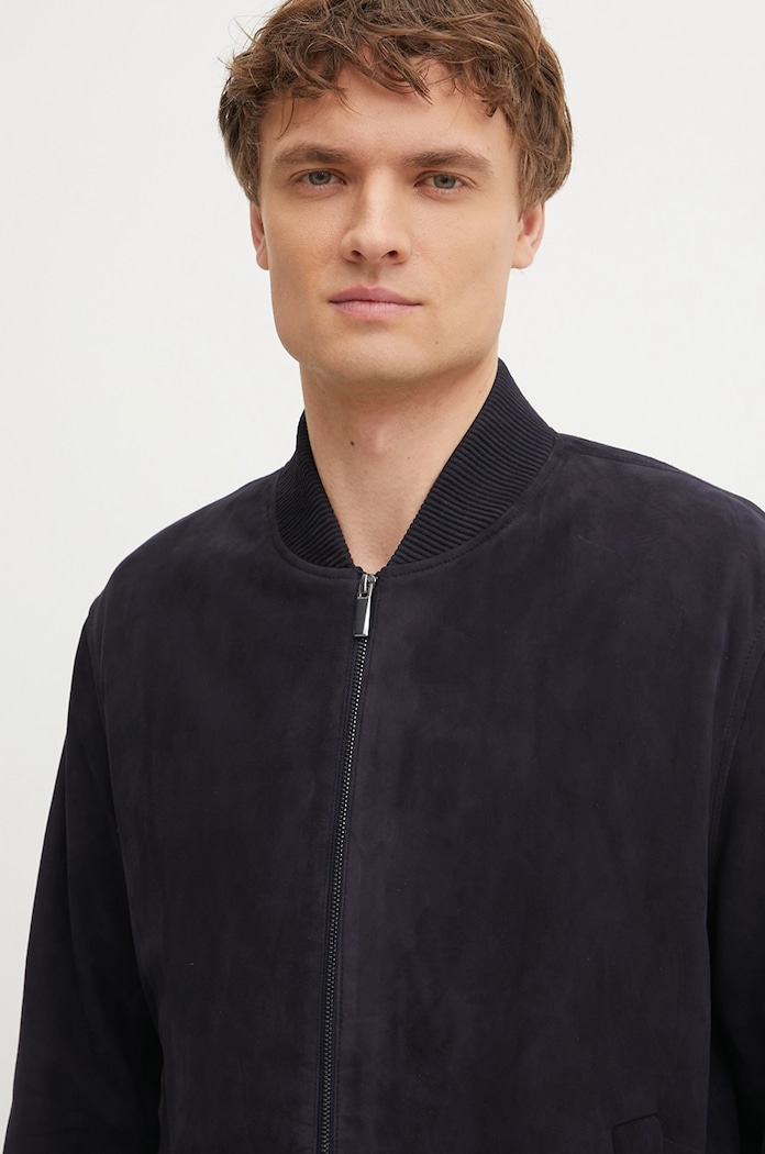 Semišová bunda bomber Calvin Klein tmavomodrá K10K114116
