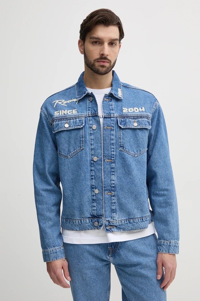 Rifľová bunda Red Bull Racing x Pepe Jeans PRINTED RACE JACKET oversize modrá RM400019R17