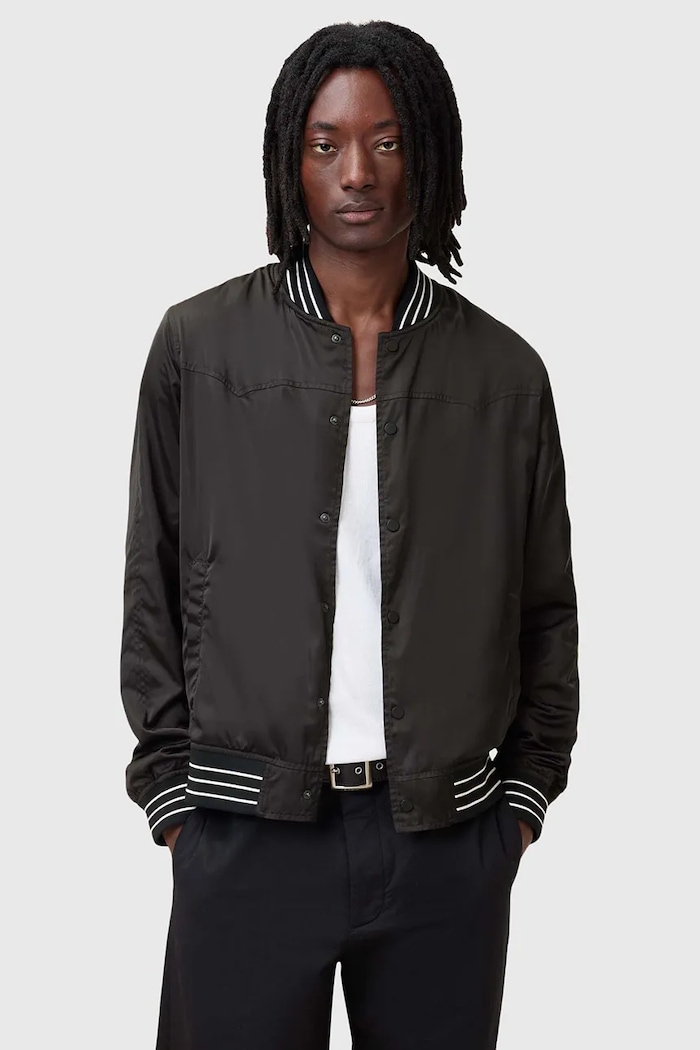 Dvostrana bomber jakna AllSaints SOUNDVIEW M006OC crna SS25