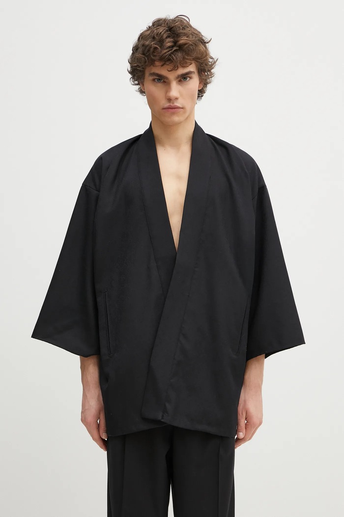 Vlněné sako Needles Haori relaxed černá QV092