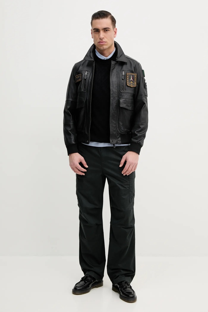 Kožená bunda Aeronautica Militare PN5046PL265 čierna SS25
