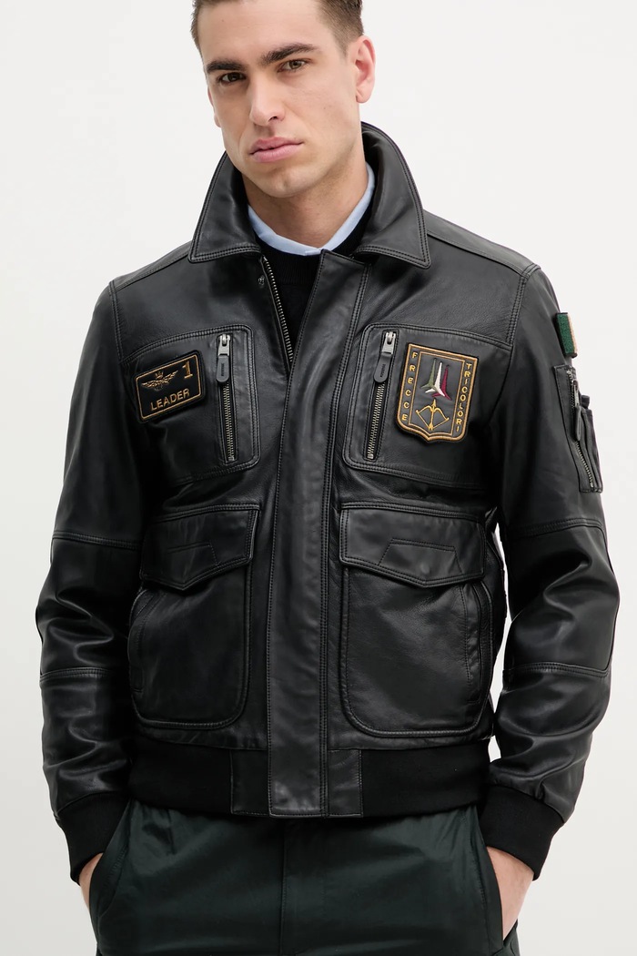 Kožená bunda Aeronautica Militare čierna PN5046PL265