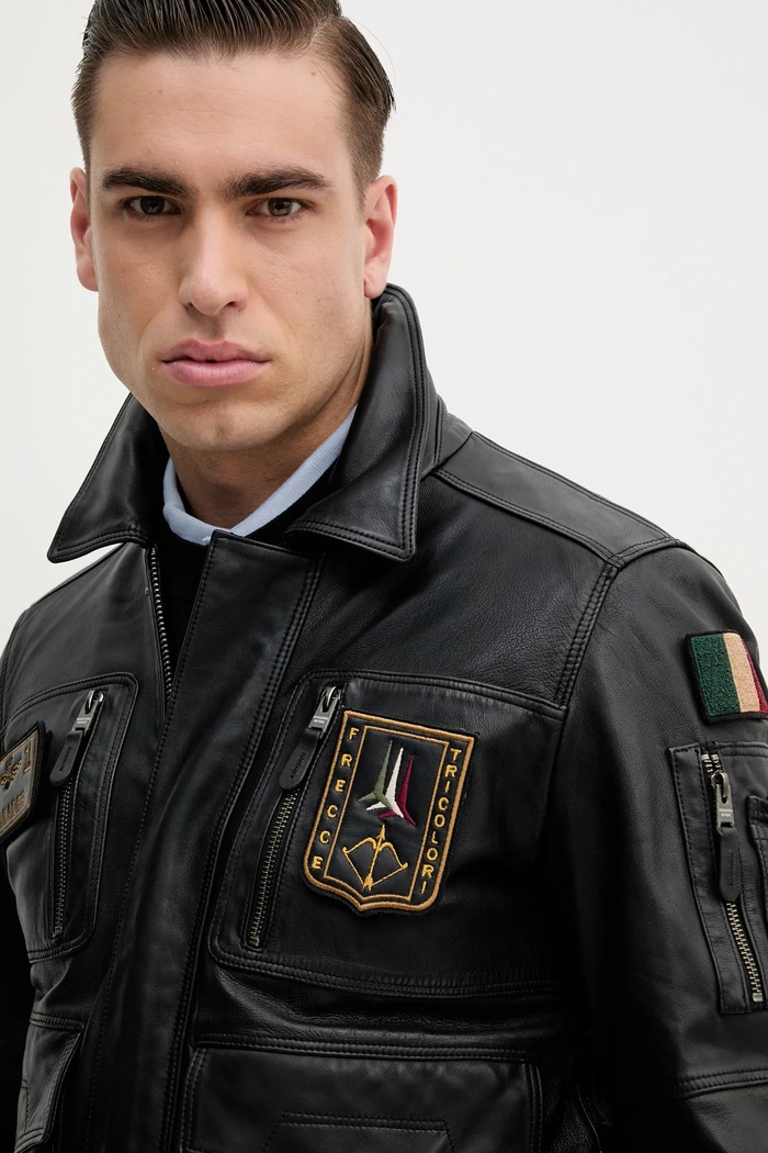 Kožená bunda Aeronautica Militare PN5046PL265 čierna