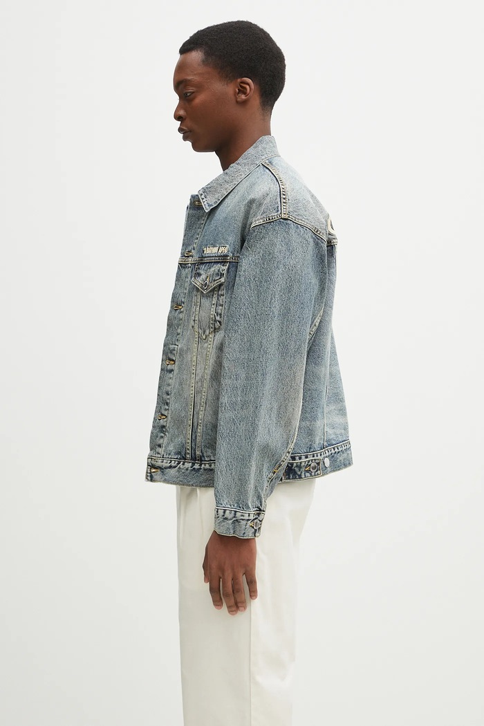 A Bathing Ape geacă de blugi din bumbac Distressed 13Oz Denim Trucker 1K80140308 albastru SS25