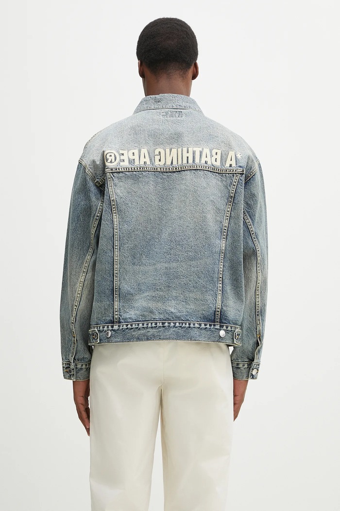Îmbrăcăminte A Bathing Ape geacă de blugi din bumbac Distressed 13Oz Denim Trucker 1K80140308 albastru