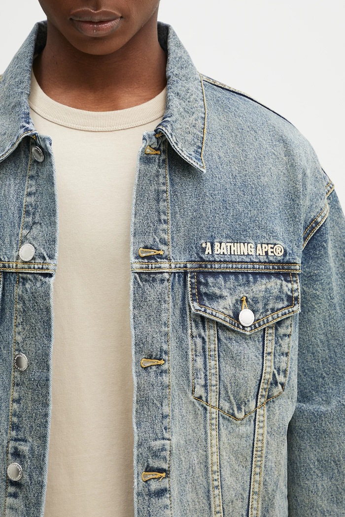 A Bathing Ape geacă de blugi din bumbac Distressed 13Oz Denim Trucker albastru 1K80140308