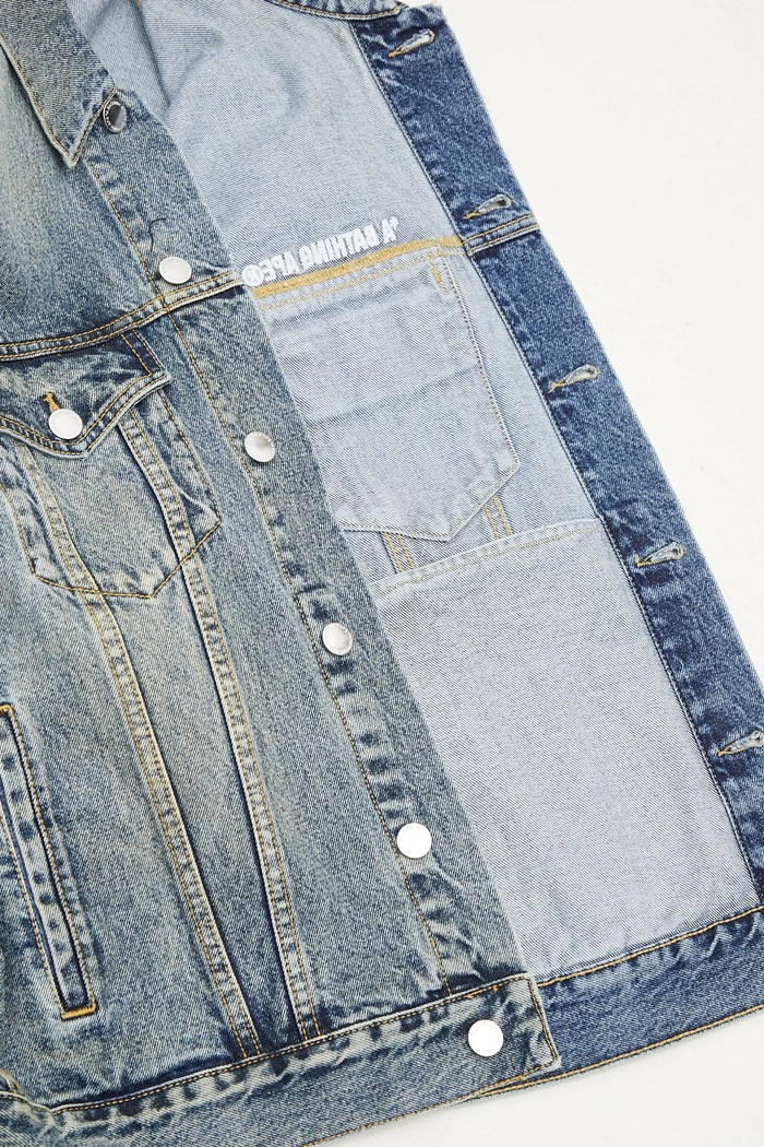 A Bathing Ape geacă de blugi din bumbac Distressed 13Oz Denim Trucker 1K80140308 albastru