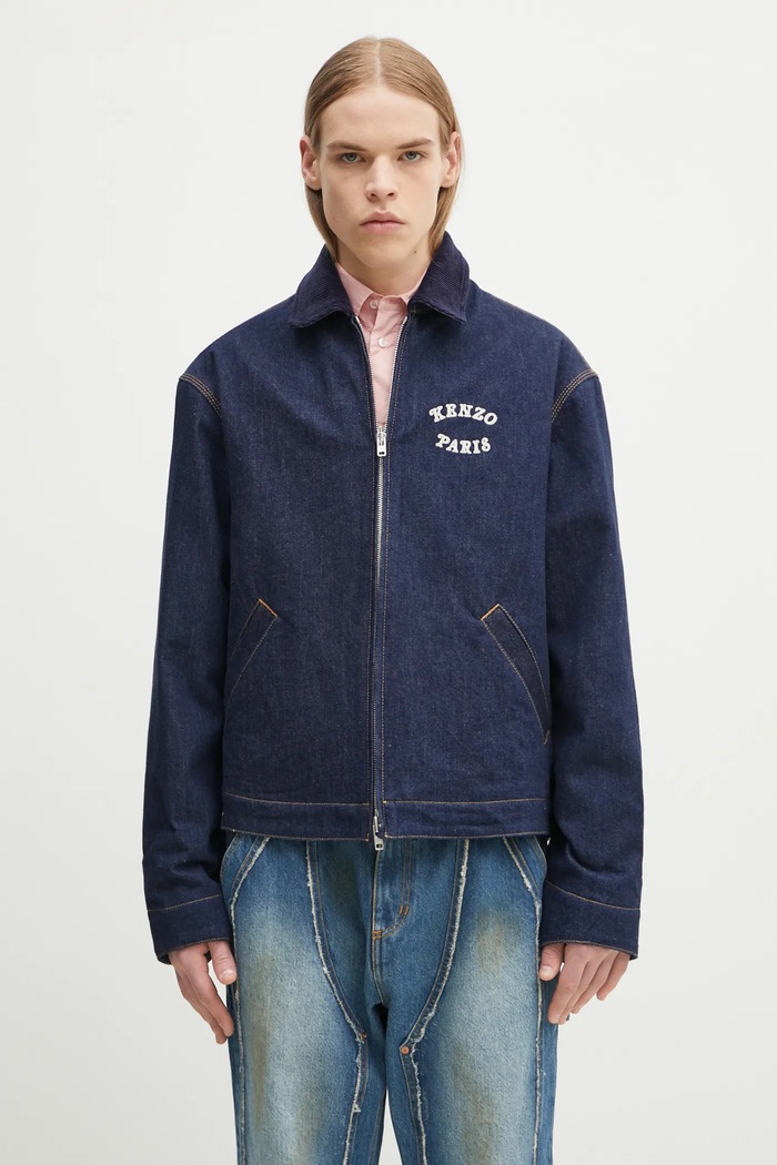 Kenzo kurtka jeansowa bez kaptura granatowy FF55DV1136B1.DM