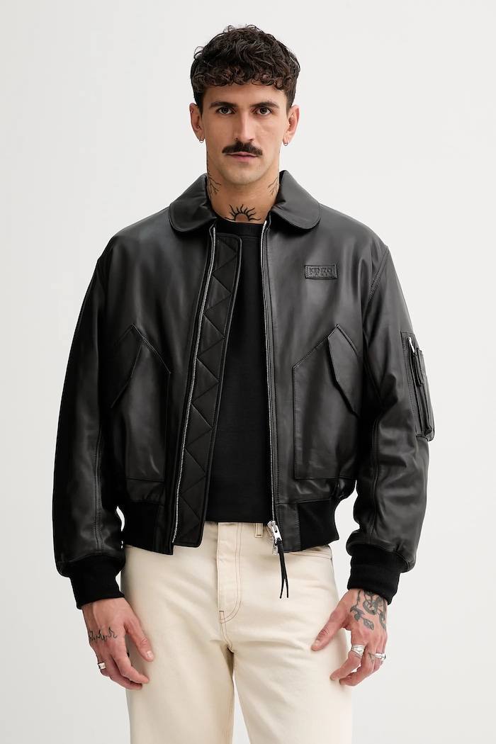Kožená bunda Kenzo čierna FF55LB1430AD.99