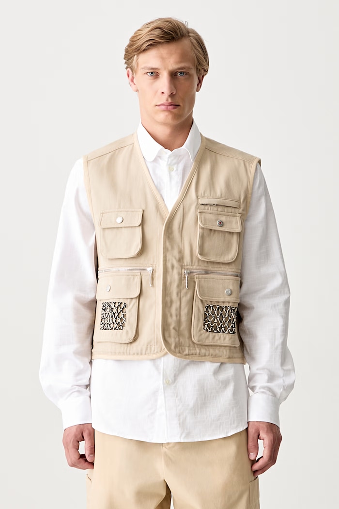 Kenzo gilet in cotone da uomo non isolato beige FF55OU0099OT.11