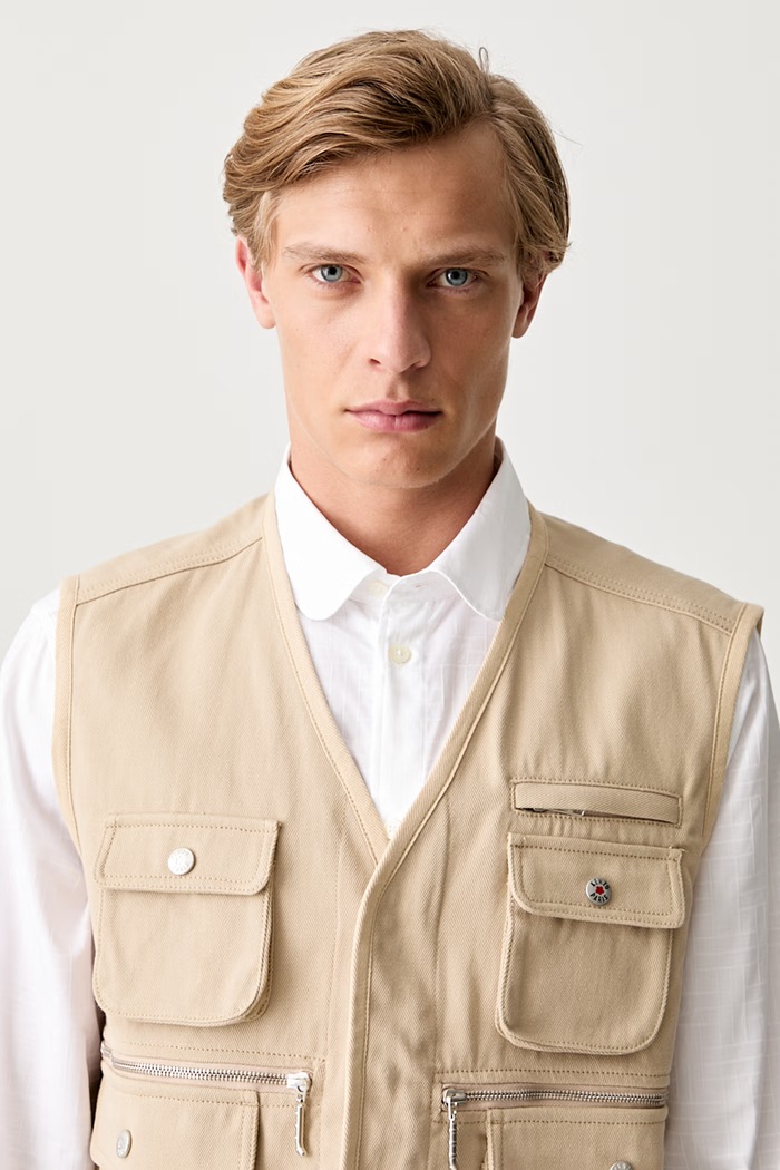 Kenzo gilet in cotone da uomo beige FF55OU0099OT.11