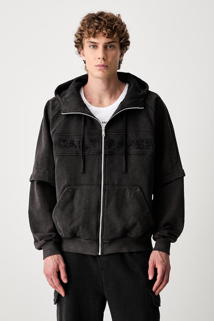 Daily Paper Garment Wash Jacket zip-up hoodie cotton Men's cotton black 2511009
