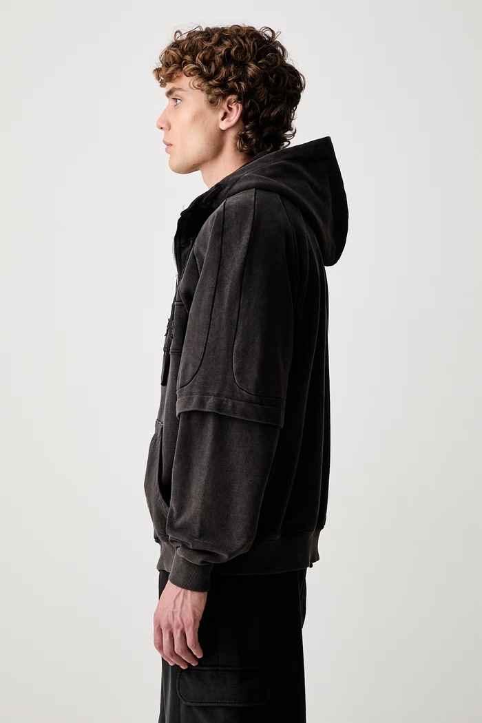 Daily Paper Garment Wash Jacket zip-up hoodie cotton Men's 2511009 black SS25