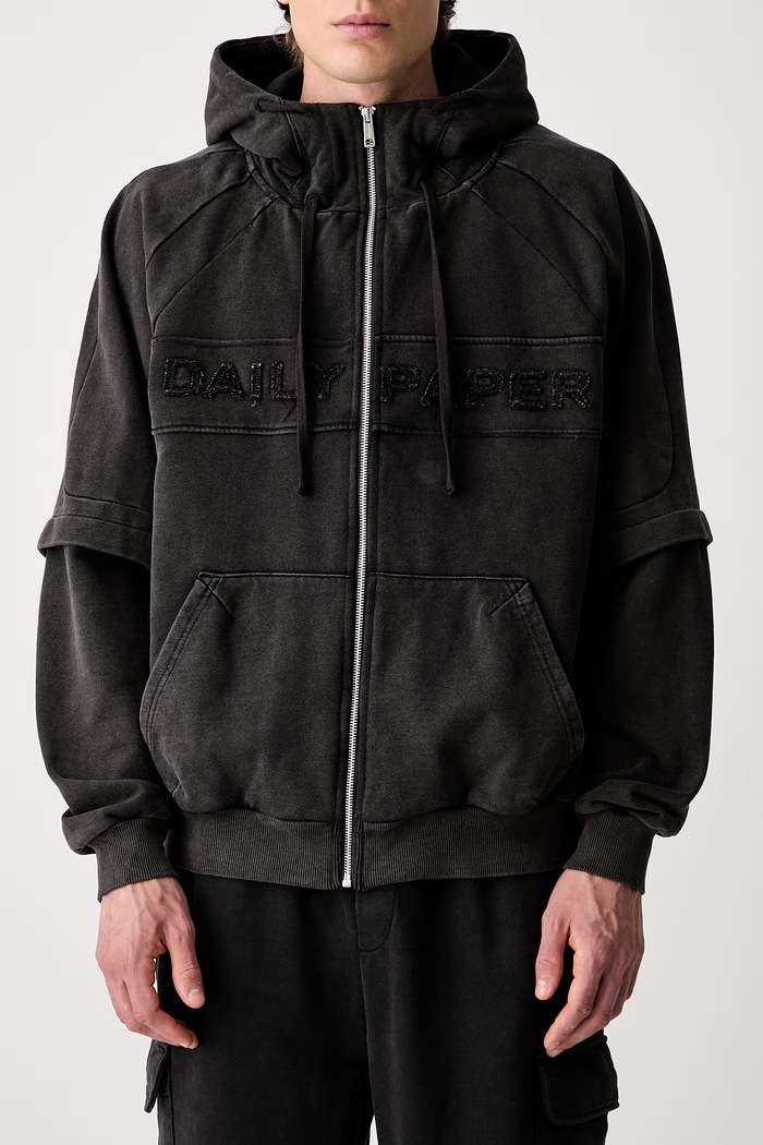 Daily Paper Garment Wash Jacket zip-up hoodie cotton Men's black 2511009