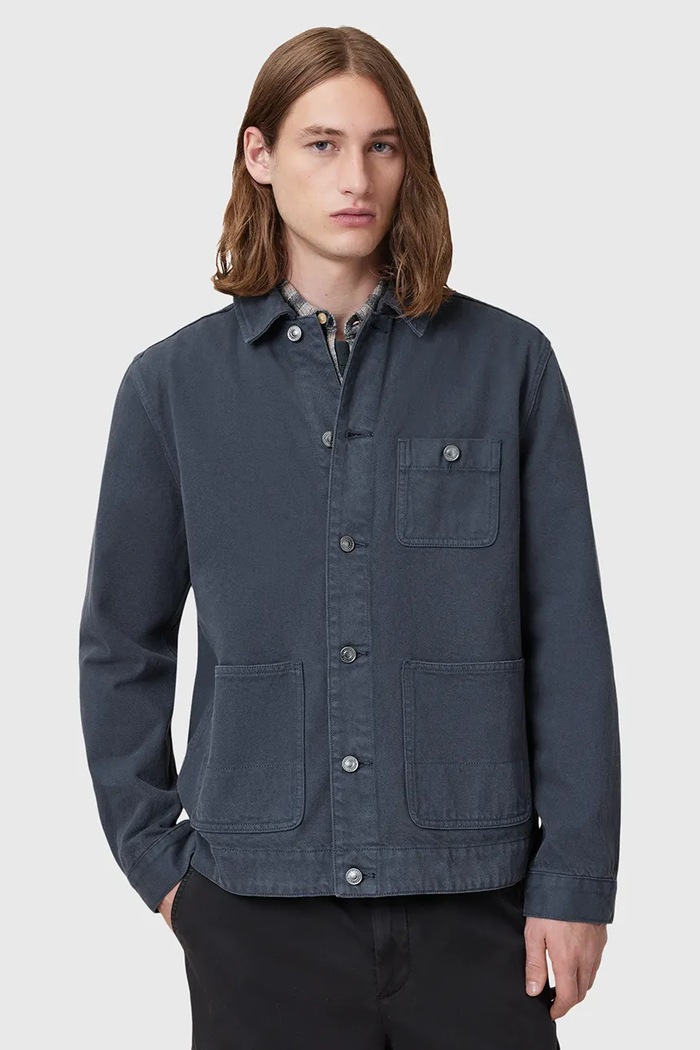 Bavlnená bunda AllSaints EAVIS CHORE M015OC tmavomodrá SS25