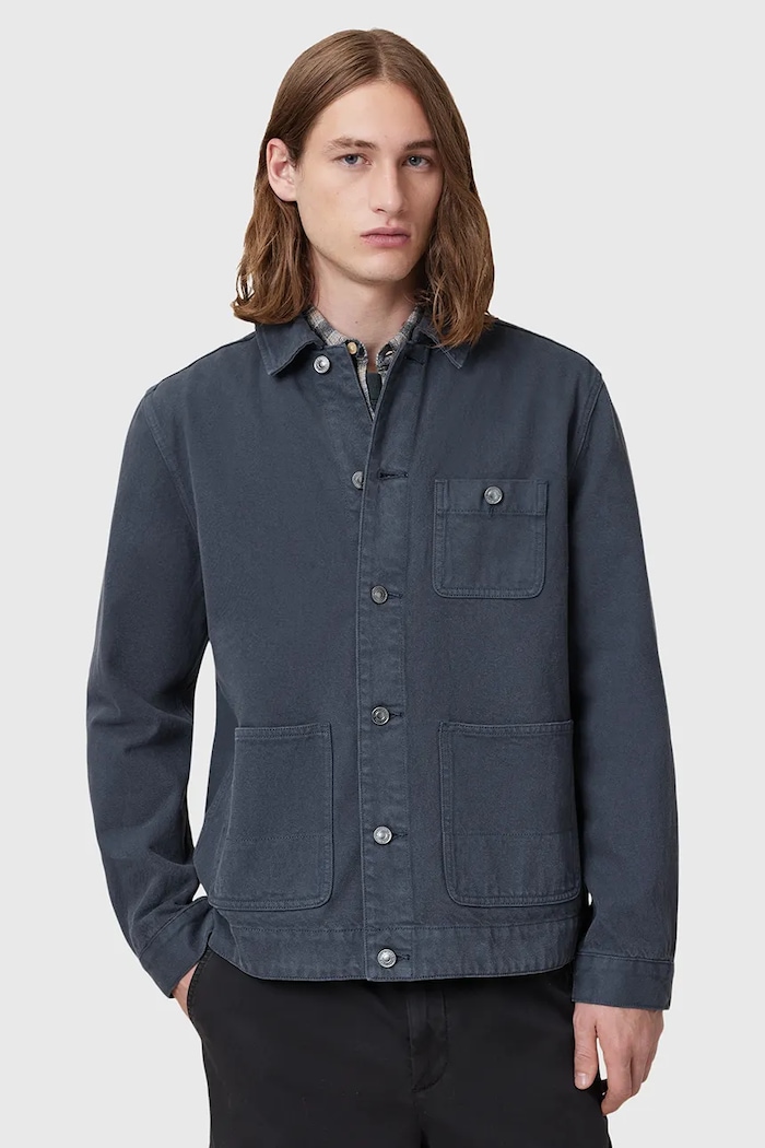 Bavlnená bunda AllSaints EAVIS CHORE M015OC tmavomodrá SS25