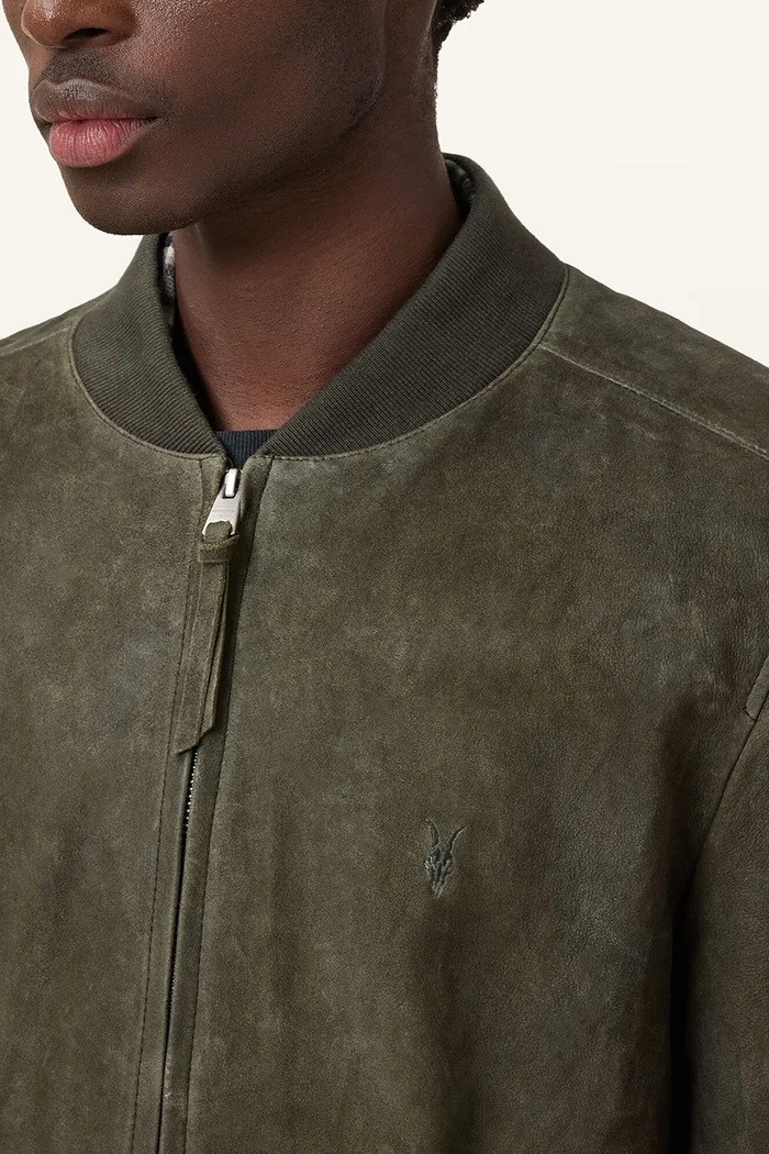 AllSaints kurtka zamszowa BUCKLEY M022LC zielony SS25