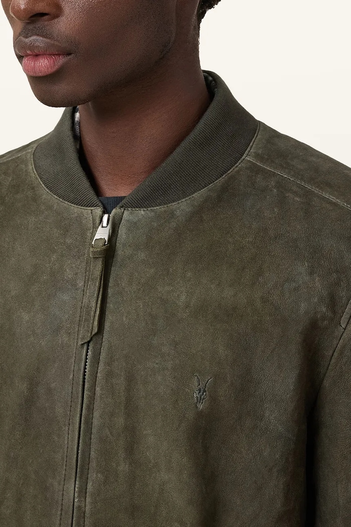 AllSaints kurtka zamszowa BUCKLEY M022LC zielony SS25