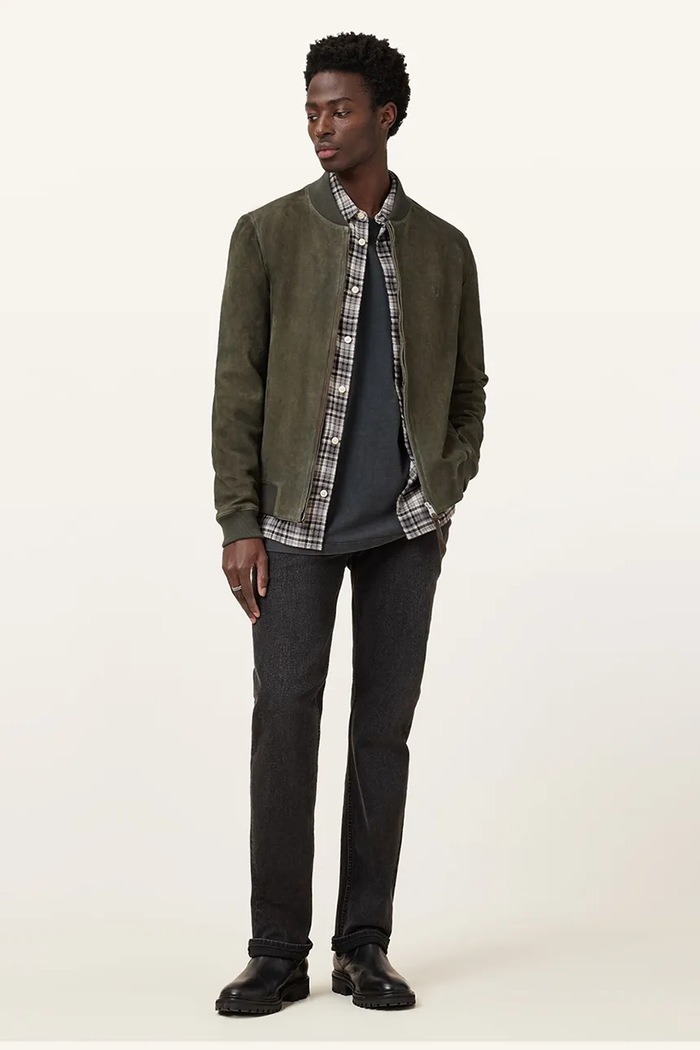 AllSaints kurtka zamszowa BUCKLEY M022LC zielony
