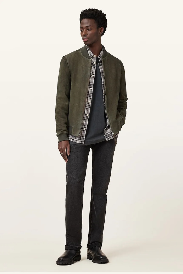 AllSaints kurtka zamszowa BUCKLEY M022LC zielony