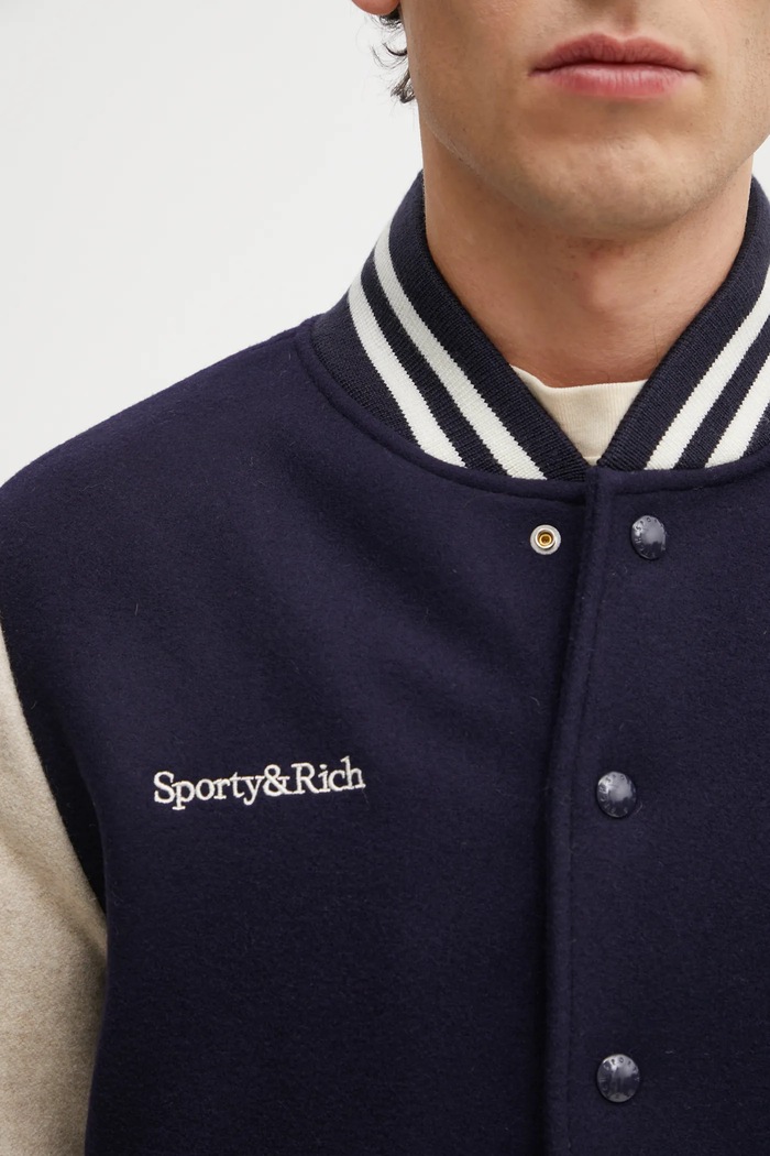 Vlněná bomber bunda Sporty & Rich Champions Wool Varsity námořnická modř OW007623633BL111