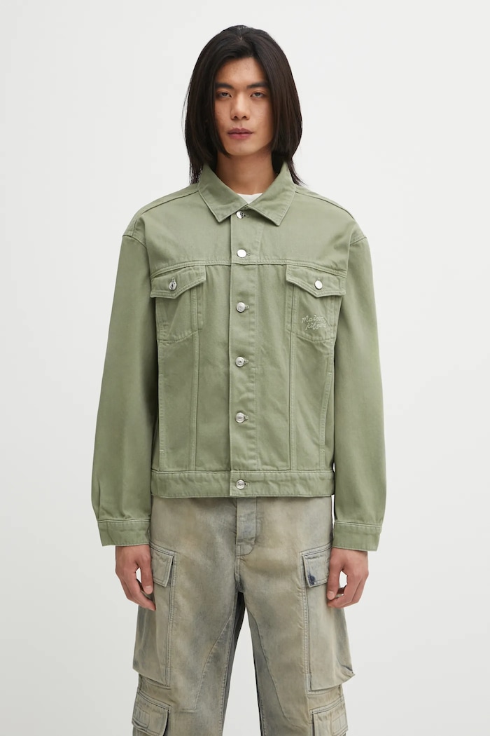 Βαμβακερό μπουφάν Maison Kitsuné Trucker χωρίς μόνωση πράσινο OM02103WD4012