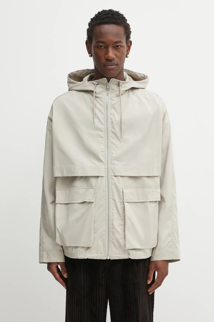 Куртка Maison Kitsuné Hooded Zipped Windbreaker з капюшоном бежевий OM02113WW9056