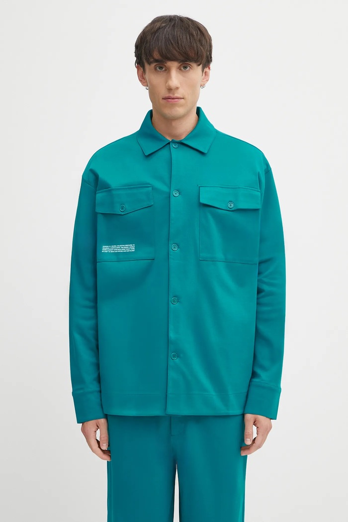 Bavlnená košeľa Pangaia DNA Interlock Jacket relaxed tyrkysová 10002444