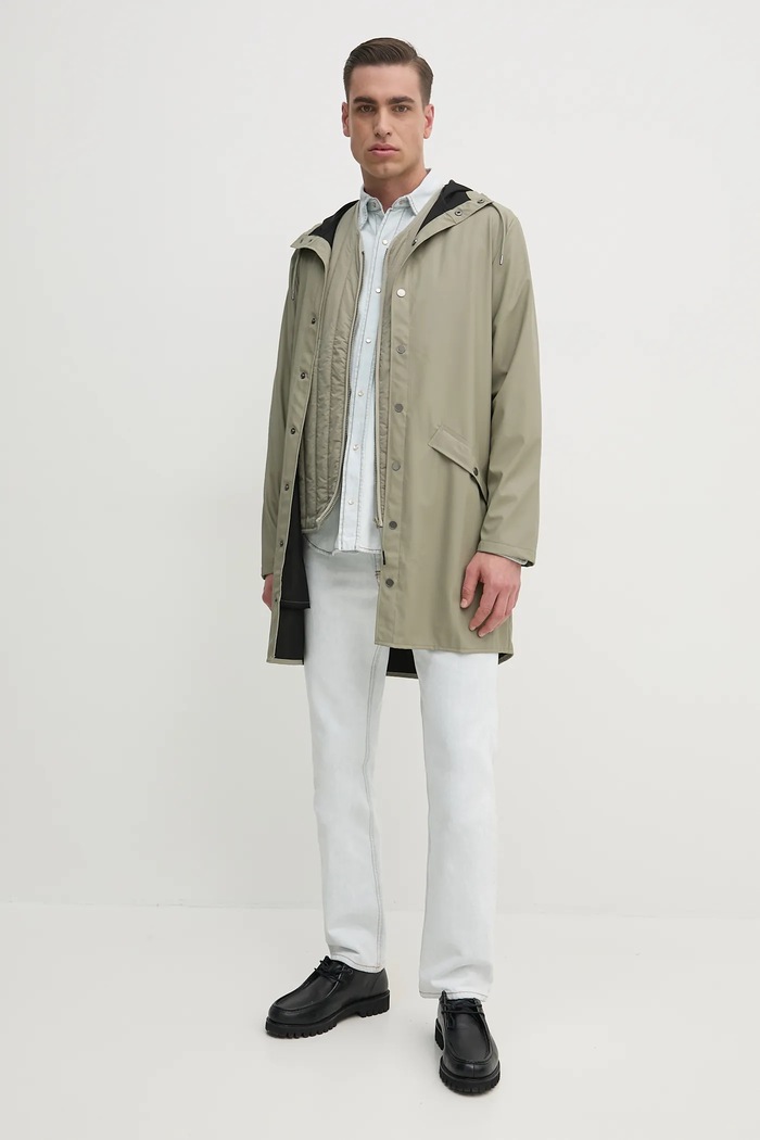 Rains rövid kabát Long Jacket W3 12020.108 zöld AW25
