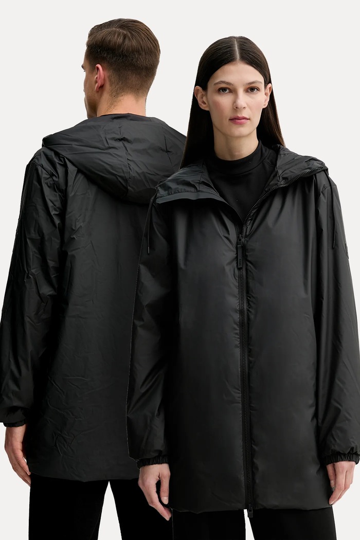 Куртка Rains Lohja Long Insulated Jacket W3T2 з капюшоном чорний 15790.01