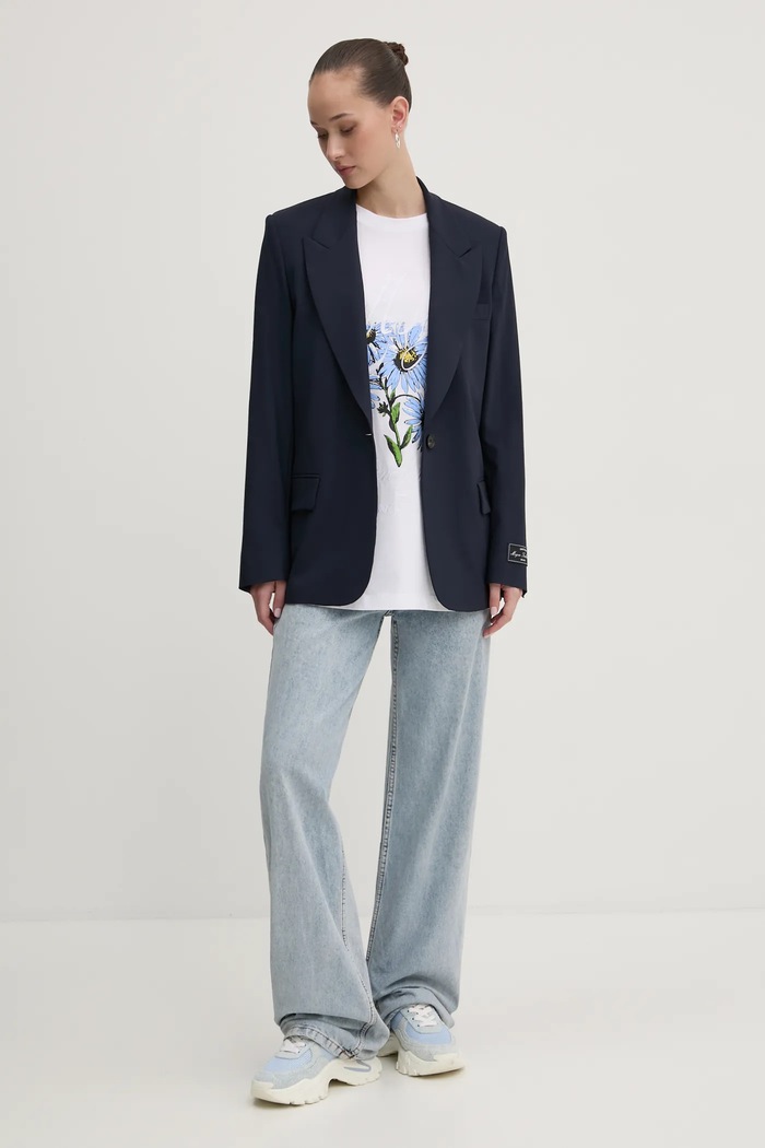 MSGM marynarka wełniana 3841MDG27.257127 granatowy SS25