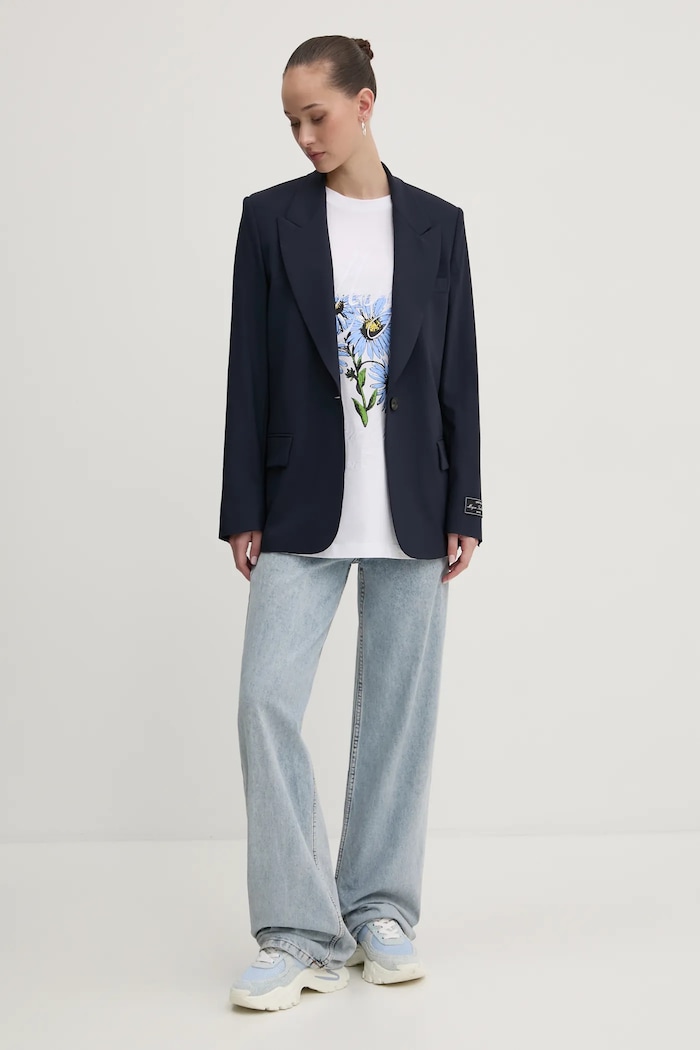 MSGM marynarka wełniana 3841MDG27.257127 granatowy SS25