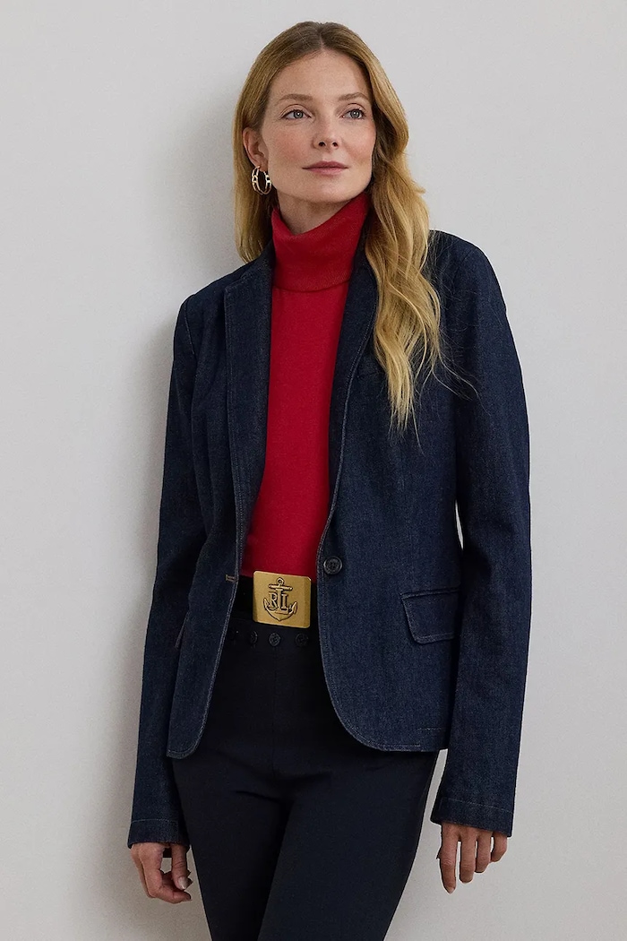 Lauren Ralph Lauren marynarka jeansowa dzianina niebieski 200957636