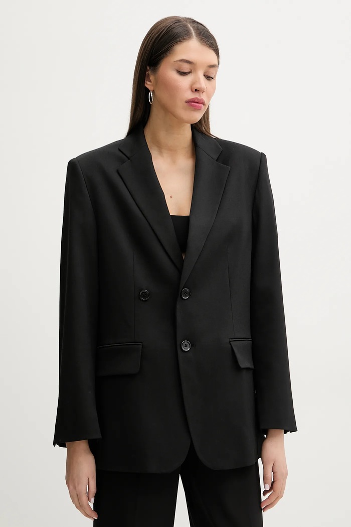 Μπλέιζερ με μίγμα μαλλιού MM6 Maison Margiela μαύρο S52BN0136.M35153