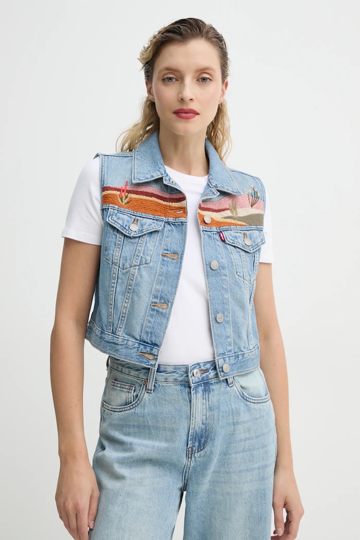 Levi's bezrękawnik EMBROIDERED XS VEST bez kaptura niebieski 002A7