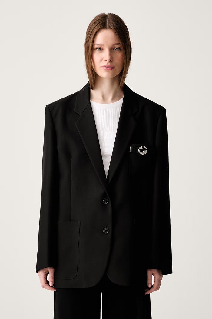 Coperni Belted Pocket Tailored sacou cu un singur rând de nasturi pentru femei cu captuseala negru COPV69F3004