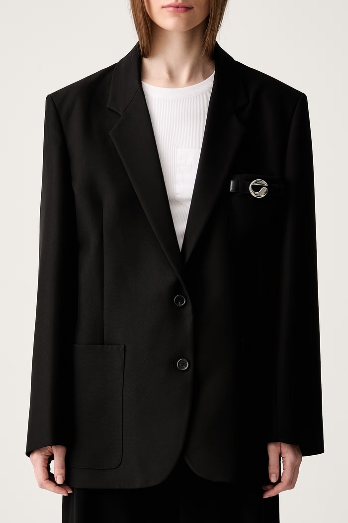 Coperni Belted Pocket Tailored sacou cu un singur rând de nasturi pentru femei negru COPV69F3004