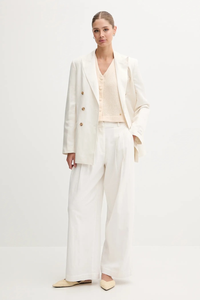 Calvin Klein marynarka lniana LV044B404G beżowy SS25
